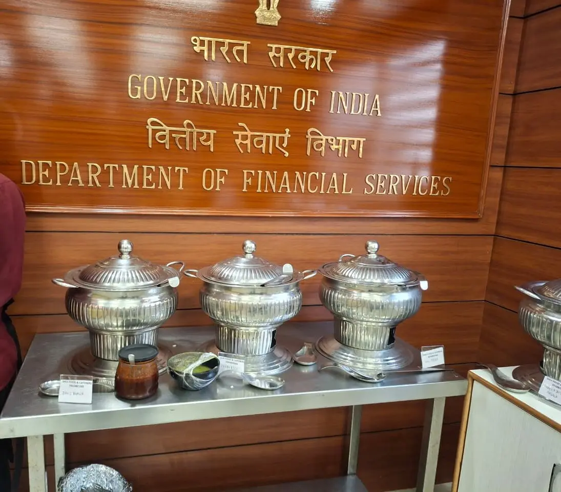 Corporate event lunch setup with buffet and appetizers